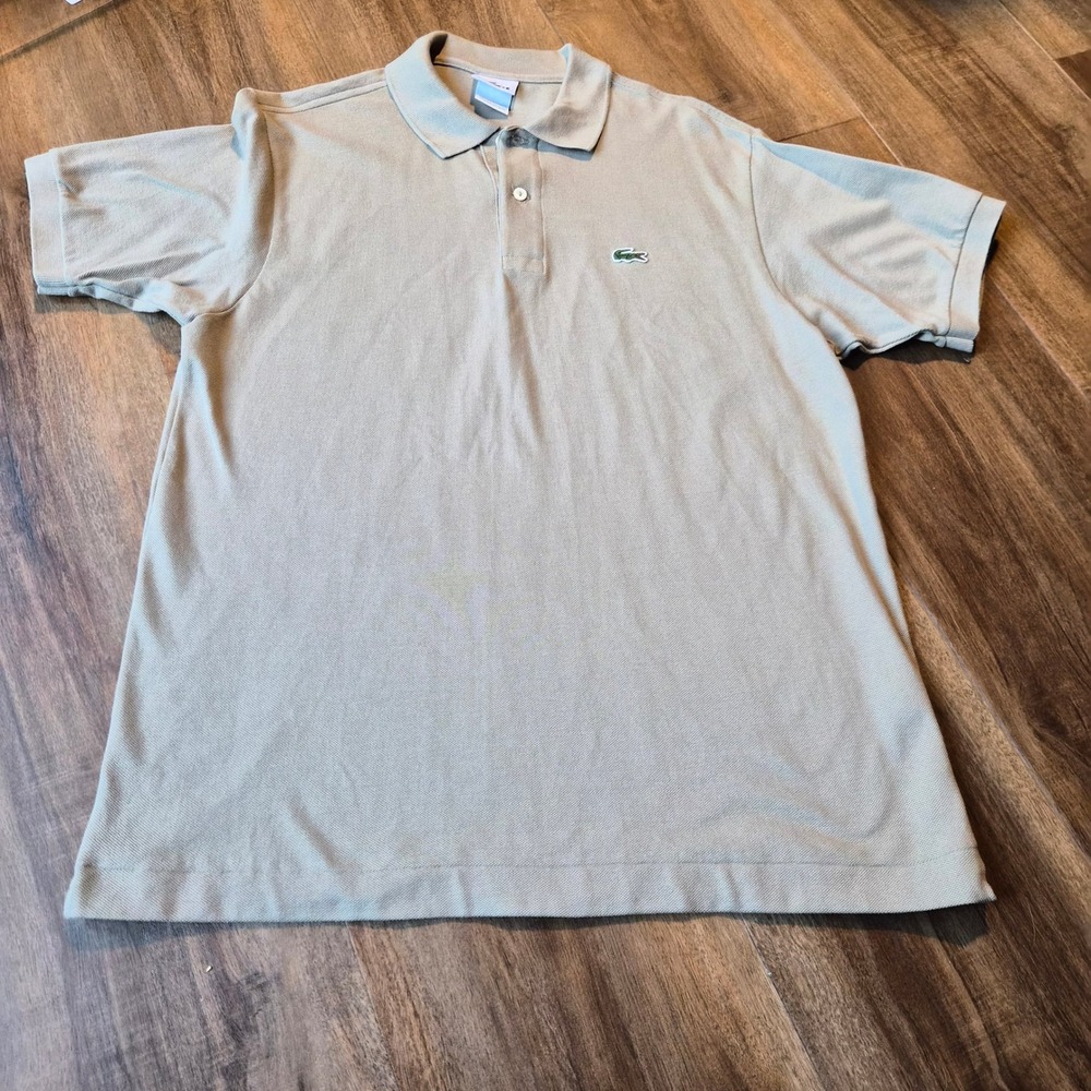 Lacoste Mens Short Sleeve Pique Polo Shirt Tan Beige Cotton Logo 5 Golfcore Dad
